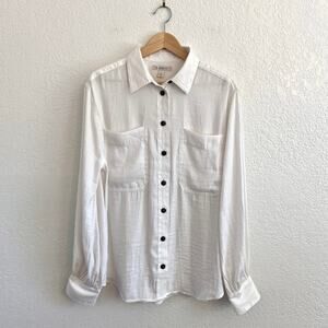 Banana Republic Safari Shirt Off-White Balloon Sleeve Button-Up Silky Large Tall